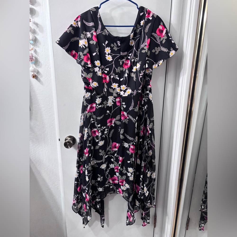 Black Dress with Pink and White Floral Design - Picture 8 of 8